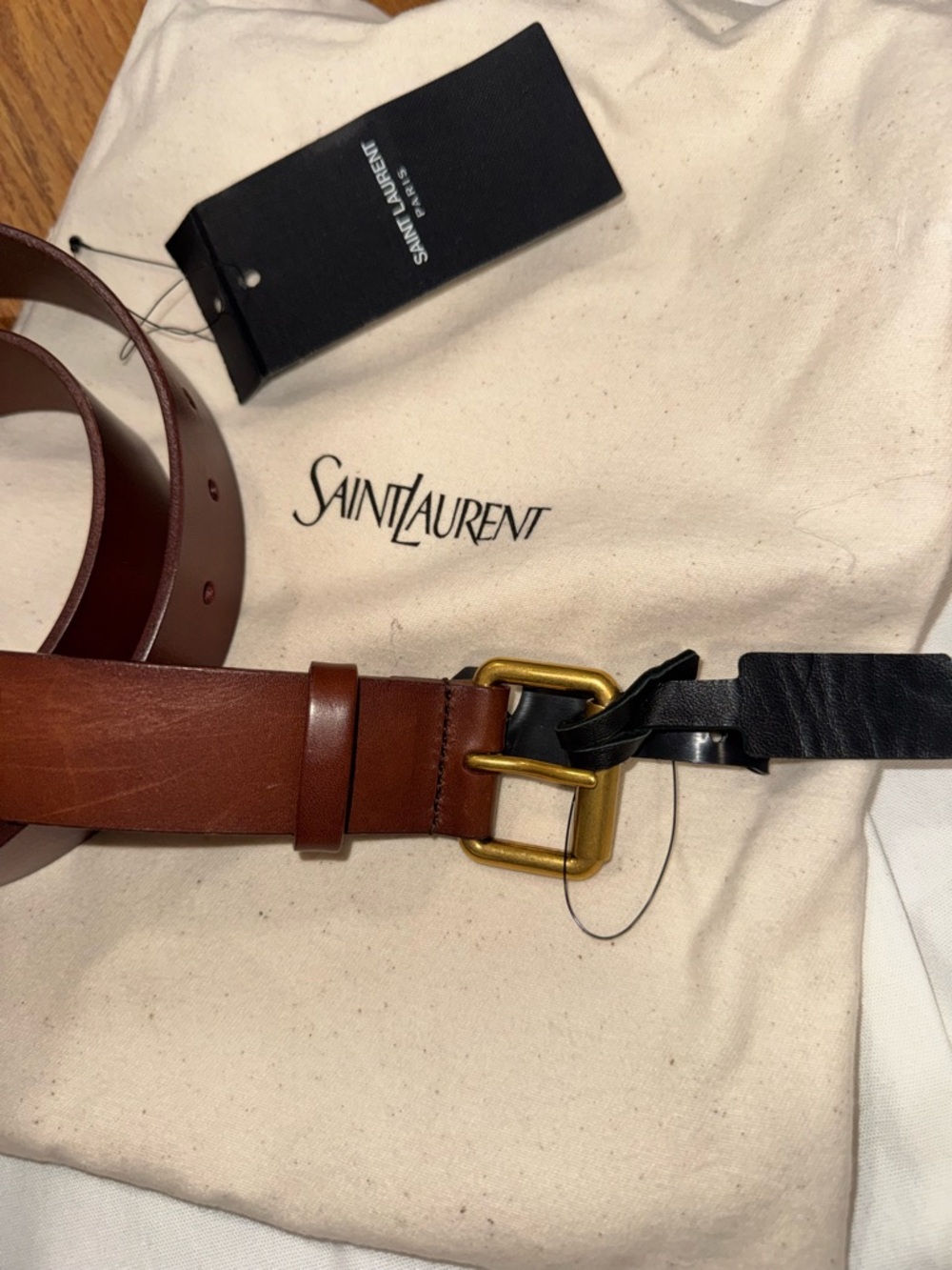 Saint Laurent Brown Leather Men’s Belt with Brass-Tone Buckle